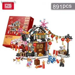 Kitchens Play Food LOZ Happy New Year Series Blocks Architecture Merry Christmas House Tree Deer Mini Blocks Bricks Building Toy For ChildrenL231104