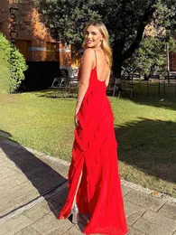 Casual Dresse Elegancka głęboka v szyja maxi sukienka seksowna falbany Backless Club 2023 Modna damska plaża podzielona sundress vestidos 230403