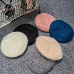 Beret Designer Woman Winter Hat Cony Hair Cap Warm Soft Headgear 6 Colors Plush Hat Fashionable Female Outdoor Hat