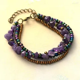Charm Bracelets Ethnic Multi Strands Bead Handmade Amethysts Seed Beads Bohemian Wrap Bracelet Femme Women Teengirls Jewelry
