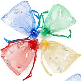 Förvaringspåsar organza mesh väskor för bröllop baby shower födelsedag presentpåse prov dstring påse kosmetik lagring paket släpp leverans dhfih