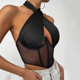 Canotte da donna Camis Sexy Cross Halter Corsetto Bustier Mesh Bone Canotte Donna Tie Up Wrap Tube Top Backless Slim Fit Cut Out Front Top P230322