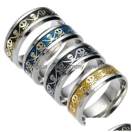 Band Ringe Neue Edelstahl Piraten-stil Herren Ringe Punk Skl Skeleton Messer Muster Titan Ring Für Frauen Modeschmuck Drop de Dhkhu