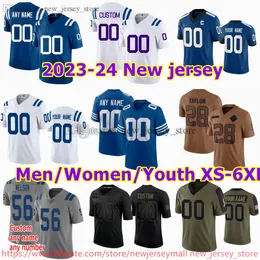 カスタムS-6XL DIYフットボールジャージーステッチ1 Patmcafee 2 Mattryan 28 Jonathantaylor 53 Dariusleonard 56 Quentonnelson 7 Jacobybrissett 13 Tyhilton Jerseys