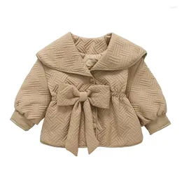 Casaco para baixo meninas inverno crianças infantil outerwear jaqueta crianças menina princesa algodão acolchoado roupa quente criança arco 2-8y