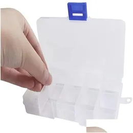 Storage Boxes & Bins Transparent Plastic Storage Box Jewelry 10 Grids Earring Ring Necklace Boxs Holder Case Drop Delivery Home Garden Dhnxa