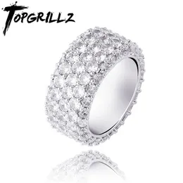 Topgrillz 5 صفوف مثلجة الكاملة Zircon bling Rings Gold Silver Color Charm Men's Hip Hop Jewelry for Gifts Y1124203C