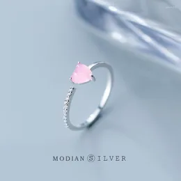 Cluster Ringe Modian Glänzender Zirkon Romantisches Rosa Kristallherz Für Frauen Offener Verstellbarer Ring aus Sterlingsilber 925 Feiner Schmuck