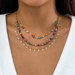 Choker Sarircon Boho Spray Painted Flower Chain Clavicle Necklace Trend Trand Aesthetics Acrylic Bead Sshort Women's Beach Jewelry