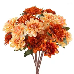 Dekorativa blommor 6st konstgjorda höst 18 huvuden Silk falska mammor faux krysantemum orange för heminredning