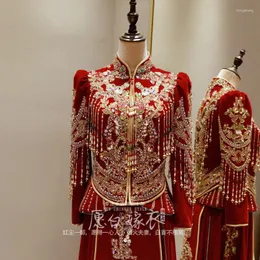 الملابس العرقية على الطراز الصيني ، فستان توست ثياب أنيقة فيلور Qipao الترتر زفاف شرابات الزفاف