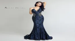 Sexiga 2019 promklänningar ärmar Vneck Merraid Shiny Beads Evening Dress Golvlängd Klar klänningar LX2351050232