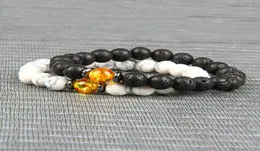 Couples Distance Jewelry Whole 8mm White Beads And Black Lave Rock Stone Bead Bracelets Gift For Men And Women5199123