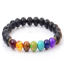 New Natural Black Lava Stone Bracelets 7 Reiki Chakra Healing Balance Beads Armband für Männer Frauen Stretch Yoga Jewelry6163905
