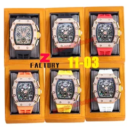 Z Factory Watches ZF 11-03 Rose Gold Diamond Bezel Miyota Automaticr Men Watch Skeleton Dial Rubber Strap Gents Wristwatches