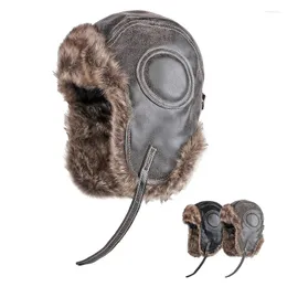 Berets Hut Männer Herbst Winter Bomber Hüte Imitation Leder Outdoor Winddicht Reiten Frauen Gehörschutz Warm Pilot