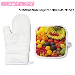 US Warehouse Sublimation Oven Mitts Set Include Blank Heat Resistance Oven Gloves and Blank Sublimation Pot Holders z11