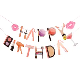 Spa Cosmetics Theme Party Makeup Birthday Party Decoration for Girls Lipstick Pull Flag 122363