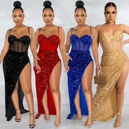 2023 nova cinta sereia vestidos de baile clássico sexy lado split strass vestidos de festa sem costas rendas cintas de espaguete plus size designer vestido de noite robe de soriee