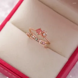 Pierścienie klastra Prosty pierścień kwiatowy dla kobiet żeńska urocza podwójna warstwowa palcem romantyczne urodziny dar urodzin