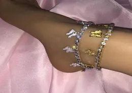 Cazibe bilezikleri glaming sevimli altın kelebek bileziği kadınlar için mücevherler için bütün moda rhinestone ayak bileği zinciri çanta14744016