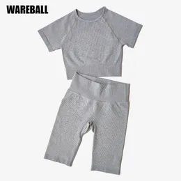 Roupa de ioga Wareball ioga sem costura Conjunto de ioga Mulheres 2pcs Cropt Top T-shirt Chaços Alta Colo