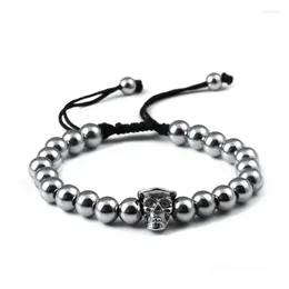 Bangle Fashion Jewelry Vintage Look Stainless Steel Plated Handmade Rope Woven Gentleman Skull Bead Bracelet BC-0070