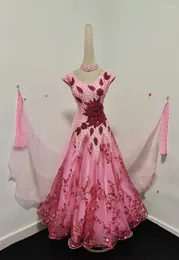 Palco desgaste competição de salão vestidos de dança mulheres estilo rosa saia padrão adulto elegante vestido de dança de valsa