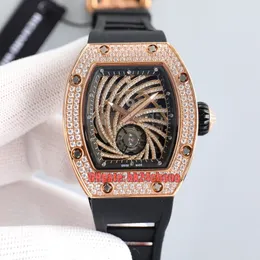 豪華な時計51-02 43x36mmステンレス鋼ダイヤモンドケースMiyota Automaticr Womens Watch Diamonds Skeleton Dial Rubber Strap Ladies Wristwatches