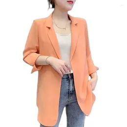 Kvinnors kostymer Summer Blazer Thin Korean Version Löst medium Lång Chiffon Sun Protection Shirt Three Quarter Sleeves Miss Outerwear