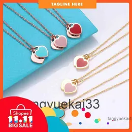 T home 925 Silver Necklace Rose Gold Enamel double heart small love heart-shaped pendant necklace for girlfriend and best friend 64L2
