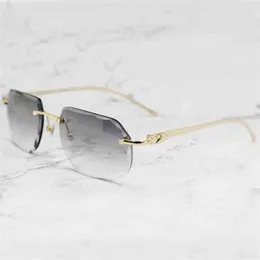 2023 Designer Glasses New Luxury Designer Men Rimless Panther Diamond Cut Stylish Sunglasses Vintage Driving Shades Gafas De Sol