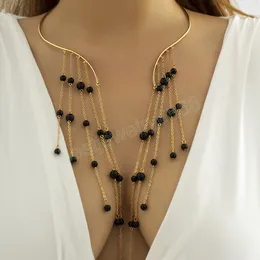 Eleganti coppie di coppie di nappe lunghe di perle d'imitazione per le donne collana di collare a catena con girocollo di perle nere bianche nuovi gioielli