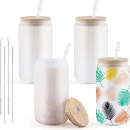 USA warehouse 16OZ Frosted Sublimation Tumblers with Bamboo Lid Easy To Sublimate Tumbler Blanks DIY for Iced Coffee Cups Gifts New