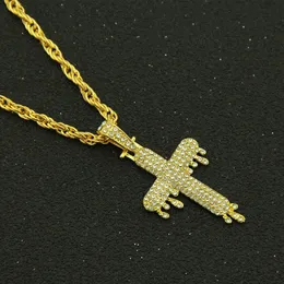 Pendant Necklaces Hip Hop Rapper diamond pendant gold necklace water full zircon pendant copper micro-inset zircon hip hop jewelry 60cm rope chain necklace 1944