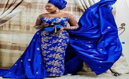 Royal Blue Aso Ebi Evening Dress 2020 Nigeria Saudi Plus Size Gowns Party Gowns Appliques Dressicità di celebrità staccata Abito da celebrità 7073291