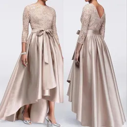 Women's Two Piece Pants Mother Of The Bride Dresses For Weddings Champagne Satin Three Quarter Sleeve Floor Length Lace Appliqued Exquisite