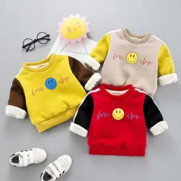 HOTSELL BOY GIRL Sweatshirts Cotton Fleece 2023 Simple Plus Velvet Thicken Winter Autumn Warm Tops Långärmning Kid Baby Barnduk