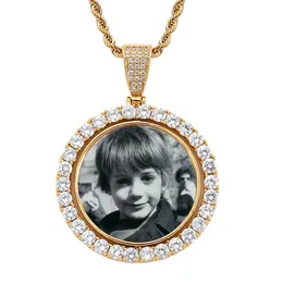 Customize Round Photo Frame Pendant Necklaces Rotatable Double-sided Collection Commemorative Hip-hop Rope Chain Necklace Jewelry