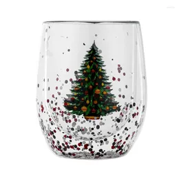 Wine Glasses Christmas Tree Pattern Glitter Sequin Cup High Temperature Resistant Transparent Double Wall Water Milk Coffee Glass