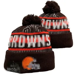 Men Knitted Cuffed Pom Cleveland CHI Bobble Hats Sport Knit Hat Striped Sideline Wool Warm Baseball Beanies Cap for Women A0