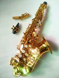 Ny guld krökt sopransaxofon S-991 Professionell spelinstrument Sopran Sax med falltillbehör