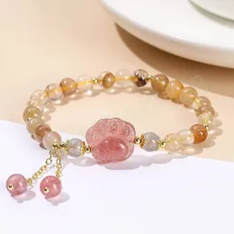 Natural Colorful Rutilated Quartz Cat Paw Braided Bracelets Women Fashion Lucky Crystal Tassel Chain Bracelet Female Jewelry