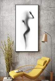 Abstract Sexy Women Body Silhouette Wall Art Poster svartvitt duk konstmålning för hem sovrum dekor nr ram8006566