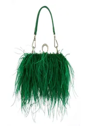 Luxury Ostrich Feather Evening Bags For Women 2022 Chain Shoulder Crossbody Bag Tassel Party Clutch Purse Green Wedding Handbags L7279207