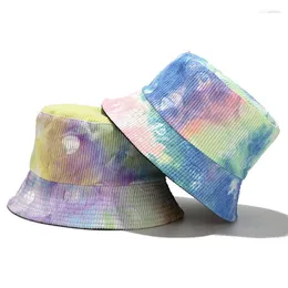 BERETS 2023 Fisherman Hat Women Autumn and Winter Dapanyadauku Tie Dye Corduroy Panama Travel Sun Bucket for Men