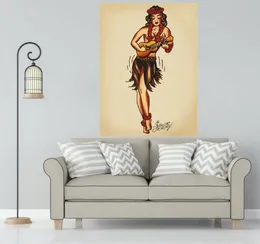 Сейлор Джерри татуировка Алоха девушка картины художественная пленка с принтом шелковый плакат домашний декор стены 60x90 см4271425