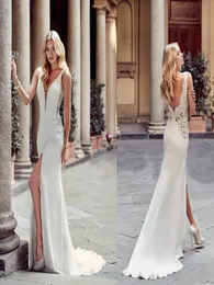 2019 Sexy Greek Fashion Sheath Wedding Dresses Deep V Neck Front Split Backless Bridal Gowns Bride Beach Party Wear6097110