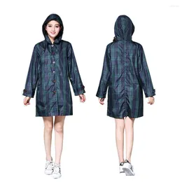 Raincoats Freesmily Women's Light Green Grid Rain Poncho Waterproof Raincoat With Hood And Sleeves