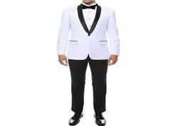2 Piece Wedding Groom Tuxedos for Slim Fit Prom Mens Suits Shawl Lapel Custom Man Fashion White Jacket Black Pants Man Blazer2793178